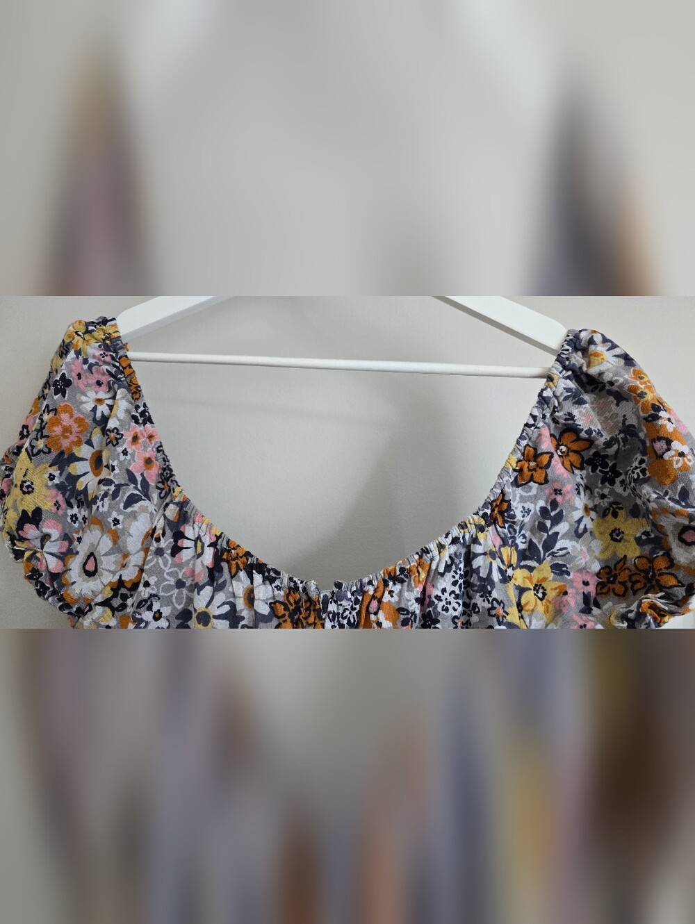 American Eagle Outfitters Floral Puff-Sleeve Mini Dress in Yellow, Pink & Gray - Picture 7 of 10